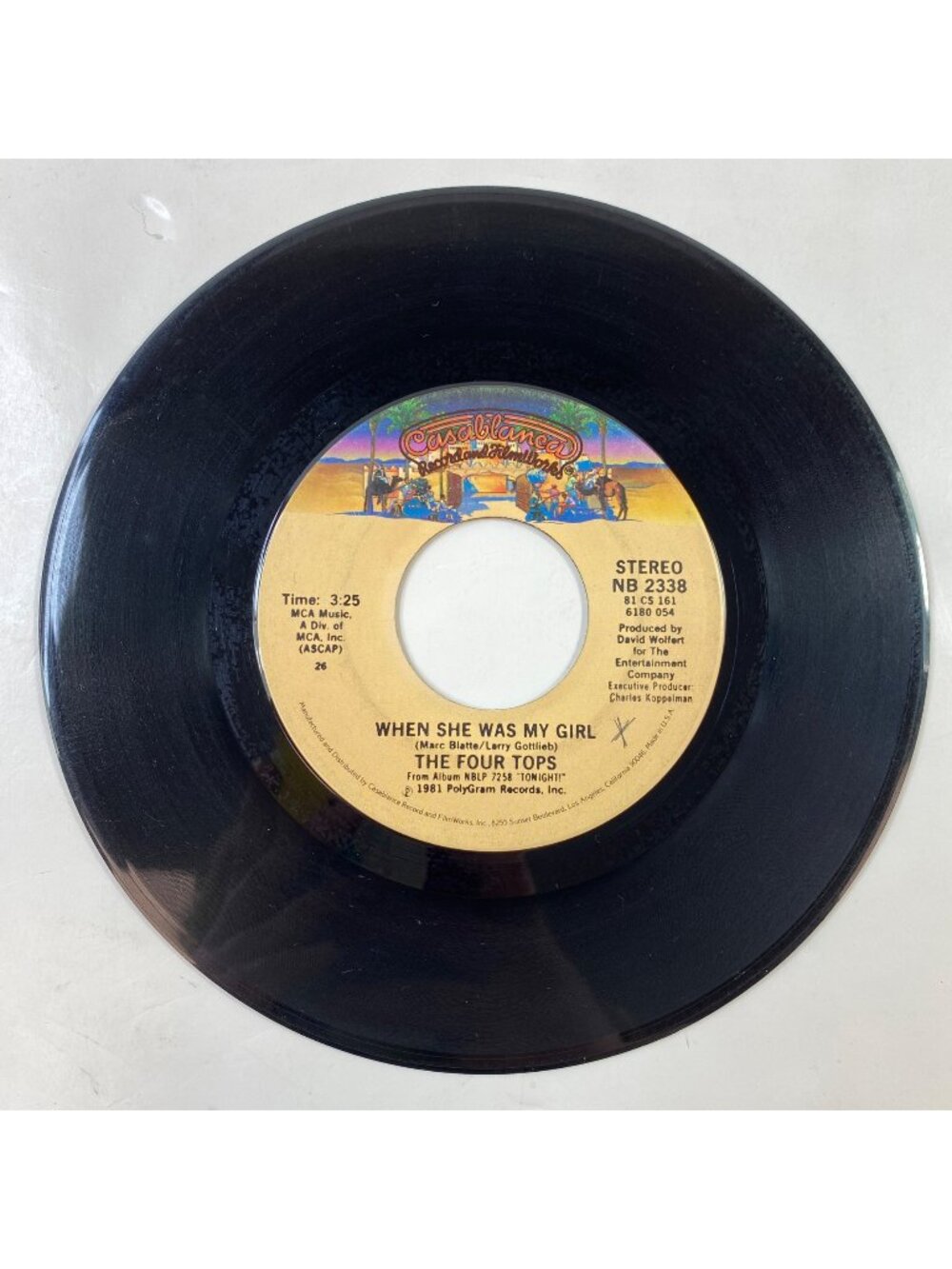 Vintage Four Tops 45 RPM Vinyl Record When She Was My Girl/Something to Remember